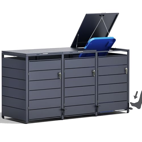 osoltus PedBox Mülltonnenbox 3er mit Fußpedalen, 215 x 80 x 116 cm